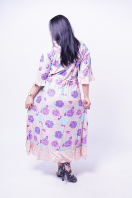 Mama Hamil Baju Hamil Gamis Batik Motif Bunga Mawar Pastel - GMS 257